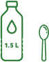1,5 liter bottle with 1 teaspoon icon